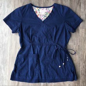 Koi XS Navy Wrap Scrub Top